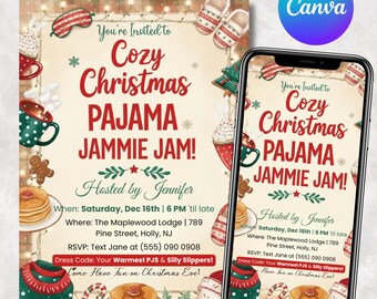 Christmas Pajama Party Invitation, Pajama Invitation, Christmas Party Invitation, Holiday Party Invite, Xmas Party, Editable Canva Template