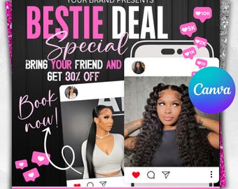 Best Friend Deal Flyer, Bring a Friend Sale Flyer, Bestie Deal Flyer, Makeup Flyer, Knotless Braid Flyer, Social Media Flyer, Canva Editable