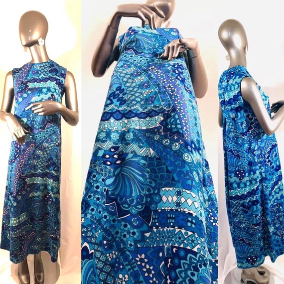 60s Psychedelic Mod BoHo Hippy Empire Dress