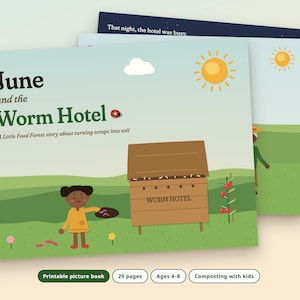 Libro ilustrado sobre compostaje para niños, cuento y actividades sobre el compostador de lombrices, PDF imprimible, edades de 4 a 8 años. imagen 1