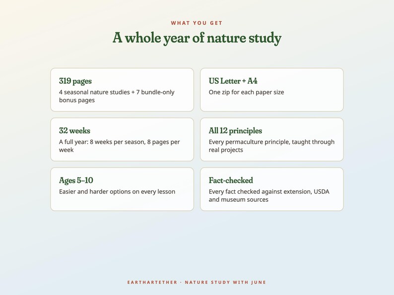 Programa de estudio de la naturaleza para niños durante todo el año, paquete didáctico para la educación en casa sobre las cuatro estaciones, más de 300 páginas, edades de 5 a 10 años. imagen 6