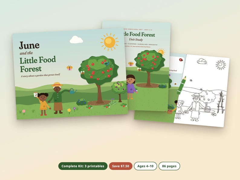 Garten-Lehrplanpaket für den Heimunterricht, Bilderbuch, Unterrichtseinheit und Malbuch, Naturkunde, Alter 4-10 Bild 1