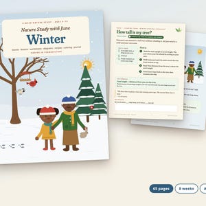 Estudio de la naturaleza invernal para niños, material didáctico imprimible para la educación en casa, ciencia de la permacultura, huellas de animales, observación de aves, edades de 5 a 10 años. imagen 1