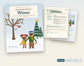 Estudio de la naturaleza invernal para niños, material didáctico imprimible para la educación en casa, ciencia de la permacultura, huellas de animales, observación de aves, edades de 5 a 10 años.