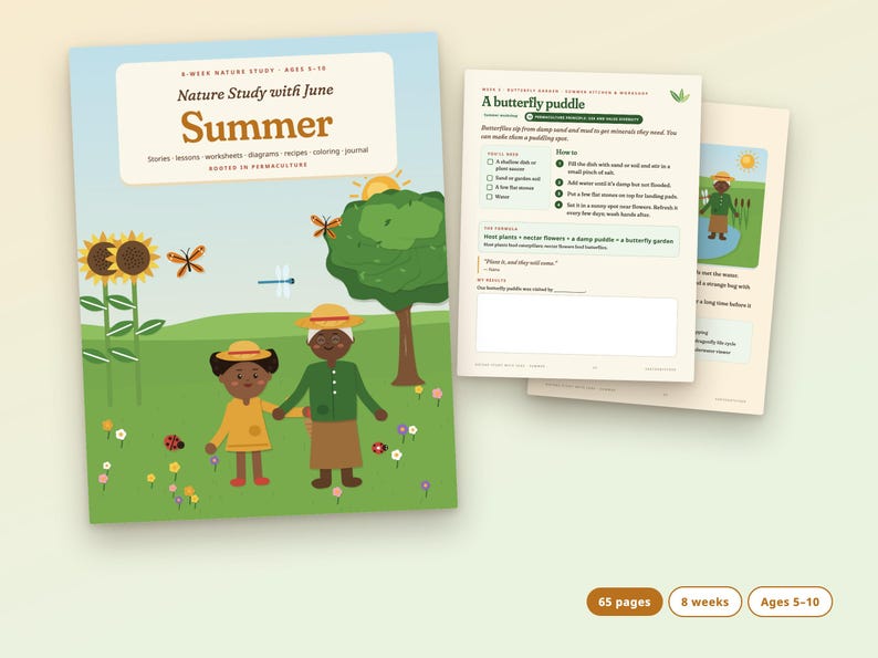 Summer Nature Study for Kids, 8-Week Homeschool Unit, Butterfly Life Cycle, Pond Study, Ages 5-10 imagen 1