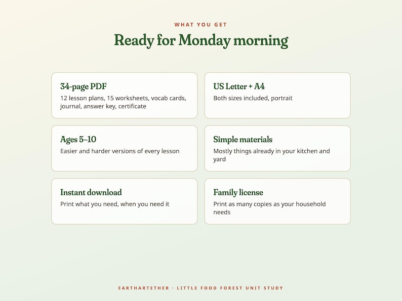 Może przedstawiać: Cyfrowy materiał edukacyjny zatytułowany Ready for Monday morning. Zawiera 34-stronicowy plik PDF z 12 planami lekcji, 15 arkuszami ćwiczeń, kartami słownictwa, dziennikiem, kluczem odpowiedzi i certyfikatem. Formaty US Letter i A4.
