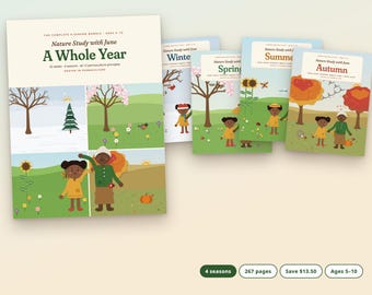 Programa de estudio de la naturaleza para niños durante todo el año, paquete didáctico para la educación en casa sobre las cuatro estaciones, más de 260 páginas, edades de 5 a 10 años.