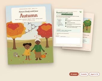 Estudio de la naturaleza en otoño para niños, unidad didáctica de otoño para la educación en casa, ciclos de vida de la calabaza y la manzana, edades de 5 a 10 años.