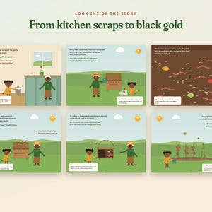Libro ilustrado sobre compostaje para niños, cuento y actividades sobre el compostador de lombrices, PDF imprimible, edades de 4 a 8 años. imagen 2