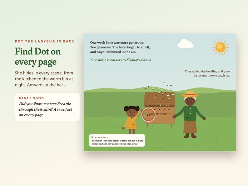 Libro ilustrado sobre compostaje para niños, cuento y actividades sobre el compostador de lombrices, PDF imprimible, edades de 4 a 8 años. imagen 5