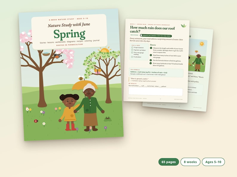 Lente-natuurstudie voor kinderen, 8 weken durende thuisonderwijsmodule, levenscyclus van planten en kikkers, leeftijd 5-10 afbeelding 1