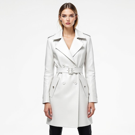 Cappotto da donna in vera pelle bianca fatto a mano Elegante