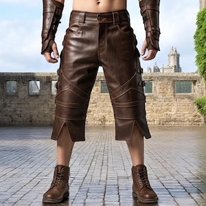 Premium Leather Warrior Shorts | Gothic Buckle Fantasy Pants | LARP Wear Cosplay Gear | Medieval Festival Costume Bottoms Ren Faire Shorts