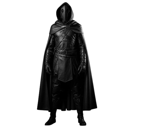 Handmade Black Leather Cloak Costume | Hooded Warrior Outfit