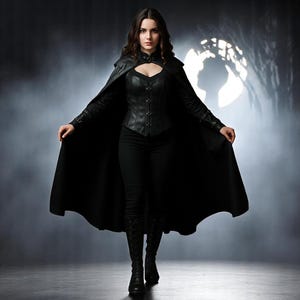 Dark Sorceress Leather Cape & Corset | Gothic Vampire Cloak for Women | Handmade LARP Cosplay Costume, Witcher Inspired cloak