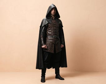 Men's Hooded Leather Cloak | Ranger, Steampunk, Fantasy Cosplay Costume