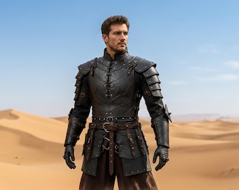 Medieval Black Leather Armor Set for Men | Fantasy Warrior Chestplate Costume | LARP Ren Fair Leather Outfit