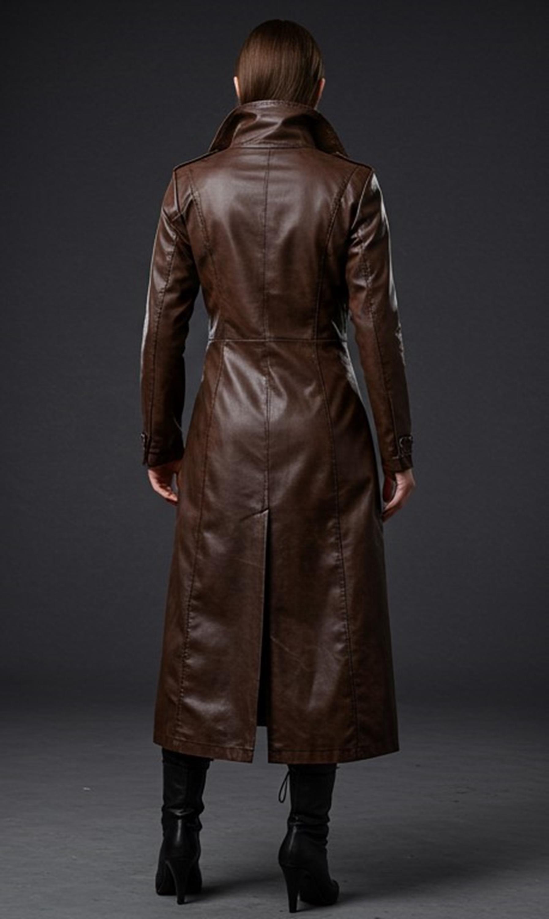 ブラウンレザートレンチコートレディース｜ゴシックヴァンパイアロング