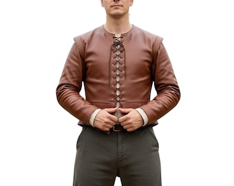Handmade Brown Leather Lace-Up Jerkin | Medieval Renaissance Vest for Men | LARP, Cosplay & Festival Outfit
