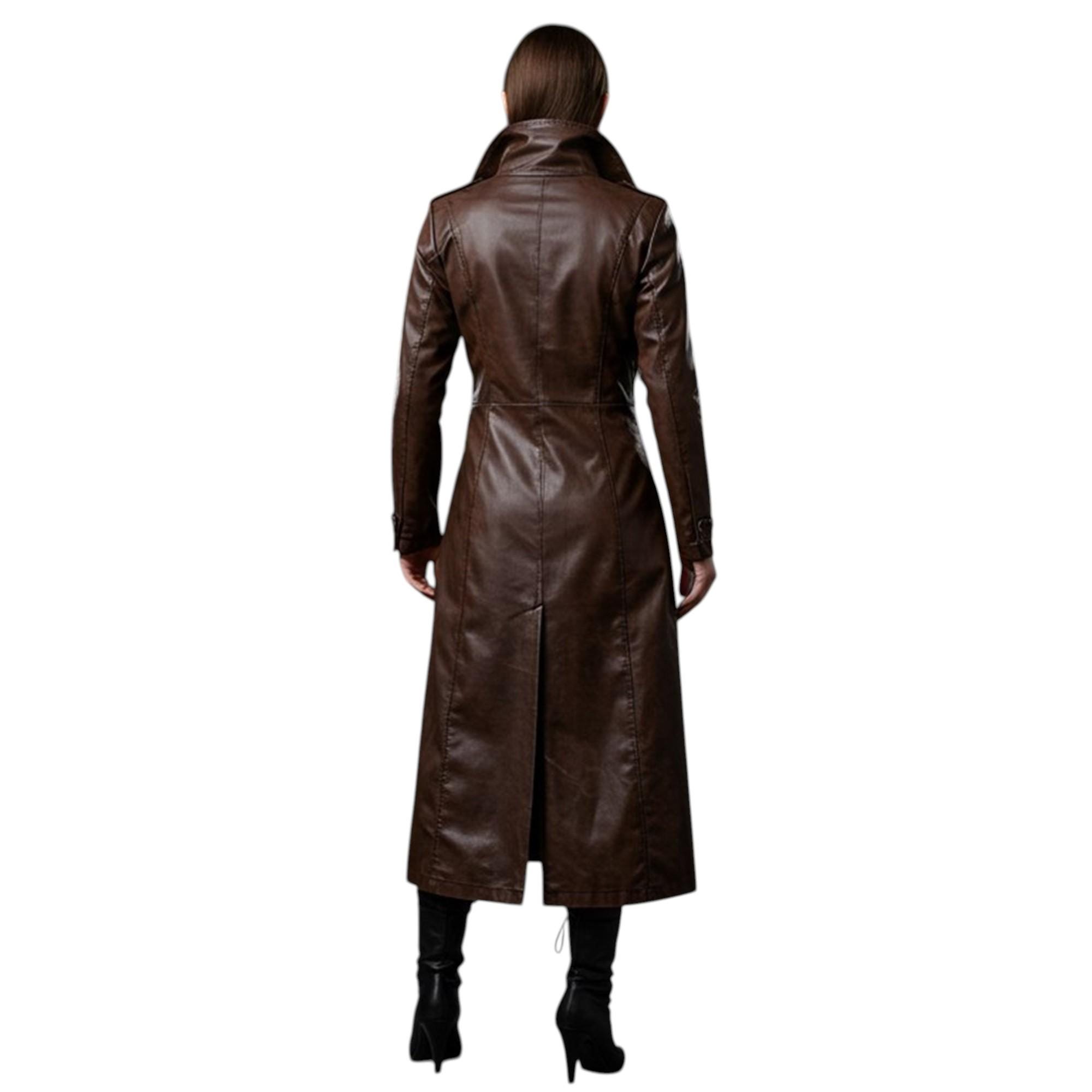 ブラウンレザートレンチコートレディース｜ゴシックヴァンパイアロング