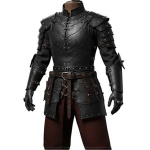 Medieval Black Leather Armor Set – Fantasy Warrior Chestplate  Shoulder Guard – LARP Cosplay Outfit for Ren Fair & Halloween
