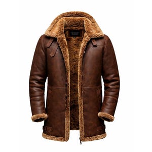 Men's Brown Shearling Leather B3 Bomber Jacket | Vintage Aviator Sheepskin Flight Coat