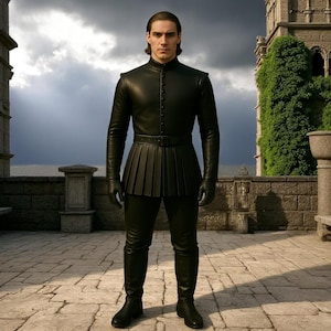 Fantasy Villain Cosplay Outfit | Black Leather Warrior Tunic Suit | Gothic Noble Costume | LARP Armor Jacket | Custom Medieval Garment