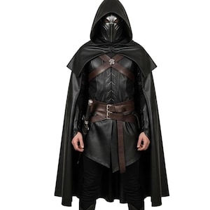 Assassin Leather Cosplay Outfit | Dark Fantasy Rogue Costume, Hooded Warrior Armor Set, LARP Stealth Cloak, Medieval Halloween Suit