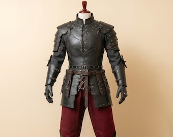 男性用黒革戦士鎧衣装 | 中世ファンタジーLARPレンコスチューム