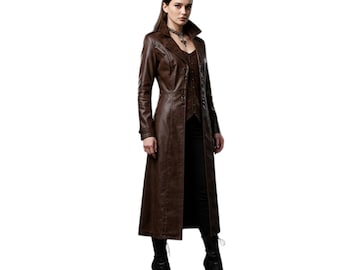 ブラウンレザー ロングコート ブラウンレザートレンチコートレディース｜ゴシックヴァンパイアロング