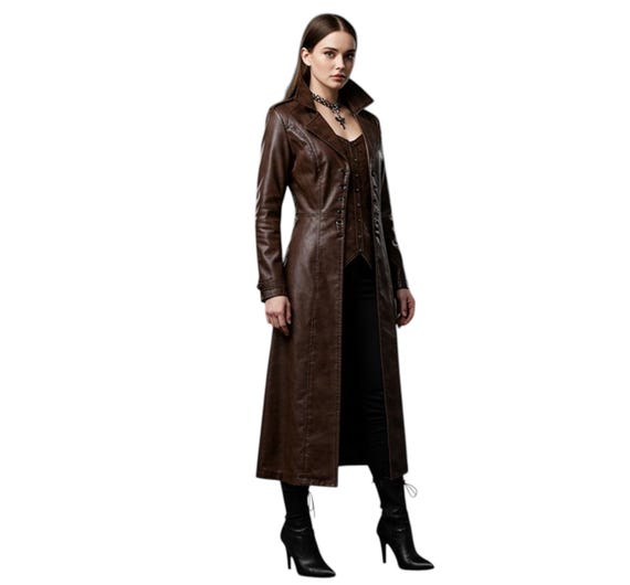 ブラウンレザートレンチコートレディース｜ゴシックヴァンパイアロング