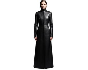 Handmade Black Leather Trench Coat – Gothic Matrix Style, Custom Fit