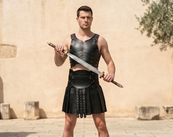 Roman Gladiator Leather Armor Set, Spartan Warrior Costume, Ancient Legionnaire Outfit, LARP Battle Attire