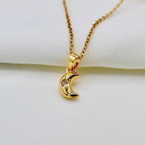 Gold Moon Necklace with Cubic Zirconia, Celestial Jewelry, Astrology Necklace, Everyday Jewelry, Moon Crescent Necklace, Mini Zodiac Jewelry