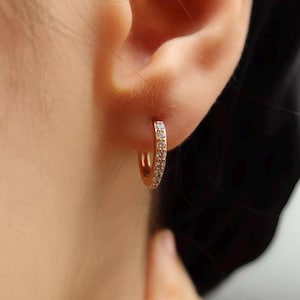 Mini Huggies -Diamond Huggies- Rose Gold Dainty Earings - Minimalist Earrings -  Cartilage Hoops-CZ Hoops - Gift for Her- Bridesmaid Gift