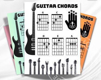 Gitaarakkoorden voor beginners, pdf gitaarakkoorden, poster gitaarakkoorden afdrukbaar, basisgitaarakkoorden, akkoordenschema, digitale download