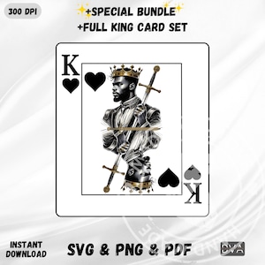 Black King-kaart Volledige set koningskaarten PNG SVG, Black King Png, King of Hearts, transparant png-bestand voor sublimatie, digitale download
