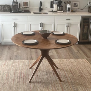 Hand Crafted Round Dining Table in Solid Walnut, Cherry, or White Oak, Modern Mid-Century Table for Breakfast Nook, Apartment, Or Kitchen