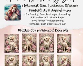 Roses Labrador Retriever Junk Journal Pages, Vintage Style (Digital Download)