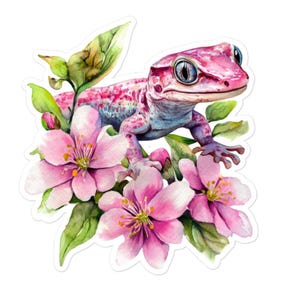 Pegatinas sin burbujas de geco primaveral con flores rosas estilo acuarela