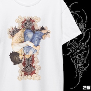 Death Note Gothic Kreuz und Rosen T-Shirt, Japanisches Otaku T-Shirt, Unisex Anime Ästhetisches Shirt, L Charakter Top, Dark Fantasy T-Shirt