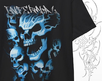 Flaming Skull Graphic T-Shirt | Blue Flame Skull Tee | Y2K Gothic Streetwear | Grunge Alternative Shirt