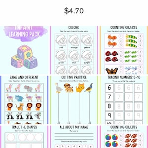 Fun Infant learning pack, Worksheets for Toddlers,Workbook with Worksheets, Workbook Pages Printable, Homeschool Busy Book, toddler learning