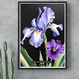 Printable Wall Art, February Birth flower, Iris and Violet flowers, Mother's Day gift, wall decor