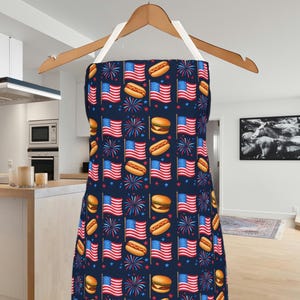American Flag BBQ Apron, Cooking Chef Apron, Patriotic Grilling Apron, Barbecue Apron, Red White Blue Fireworks Apron
