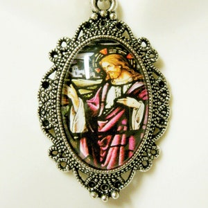 Christ in purple robes stained glass window pendant with chain - AP04-182