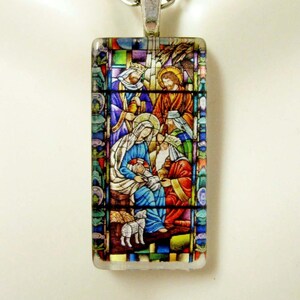 Nativity stained glass window pendant with chain - GP12-166