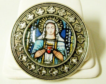Immaculate heart of Mary stained glass window pin/brooch - BR10-083