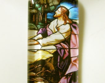 Christ in prayer stained glass window pendant with chain - GP01-064