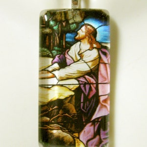 Christ in prayer stained glass window pendant with chain - GP01-064